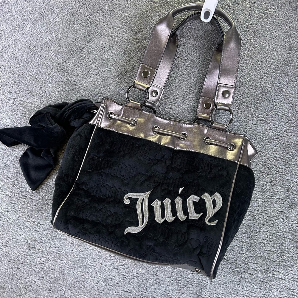 Juicy Couture Velour Y2K Daydreamer Scottie Bag Purse Tote Black Velvet Handbag
